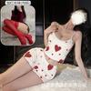 Crisp Love Nuevo Estilo Europeo y Americano Estampado de Amor Hogar Volantes Dulce Sencillo Casual Pantalones Cortos de Tirantes Conjunto de Dos Piezas