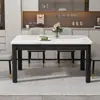 Mesa de jantar em pedra sinterizada italiana com conjunto de mesa e cadeiras de jantar em imitação de madeira maciça, mesa de jantar retangular moderna minimalista para apartamento pequeno