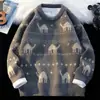Tricô Gola Redonda Masculino Outono e Inverno Novo Jacquard Retrô Americano Jaqueta Jovem Manga Longa Casual Versátil Tricô