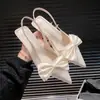 Elegantes Sandalias Slingback de Satén con Lazo y Punta Fina para Mujer Estilo Nuevo Primavera 2025 Zapatos de Salón de Satén con Punta Fina y Tacón de Gato para Mujer