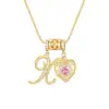 Tk Popular Cobre Micro-Incustado Zircônia Coração Rosa Pingente de Três Peças Corrente para Clavícula Elegante Versátil Colar com Letra Joia