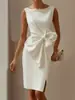 2025 Sitio Web Independiente de Ropa Femenina Europea y Americana Transfronteriza Vestido con Decoración de Lazo Vestido Corto Vestido sin Mangas