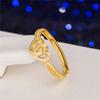 Anillo Chapado en Oro, Anillo de Imitación de 18K Chapado en Cobre, Anillo Abierto Corazón a Corazón, Anillo de Boda para Mujer