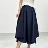 Calça larga estilo japonês Issey Miyake para mulheres, cintura alta elástica, corte solto, afina a silhueta, calça-saia cropped, calça casual versátil para o dia a dia