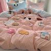 Juego de Cama Azul Estrella Ins de Cuatro Piezas Algodón Lavado Ropa de Cama de Peluche Linda Funda de Edredón Cama Individual Dormitorio Juego de Tres Piezas 4