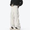Calças casuais de trabalho soltas estilo americano, calças masculinas de marca de moda de outono, calças de facão de perna larga plissadas, calças esportivas retas com vários bolsos