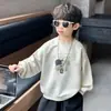 Q145 Moletom Masculino Primavera e Outono Estilo Novo Menino Versão Coreana Bonito Estiloso Pulôver Roupas de Outono para Crianças Blusa de Manga Longa