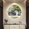 Nova Pintura Decorativa Redonda para Hall de Entrada Estilo Chinês Pintura para Pendurar em Corredor Água Corrente Traz Riqueza Pintura de Paisagem de Alto Padrão com Luzes Pintura de Nove Peixes