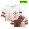 Camiseta feminina periférica de anime de batalha Manshu, top curto de manga curta macio e confortável, camiseta curta simples e doce, roupas femininas