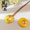 Colgante de Collar de Arena Dorada Antigua para Hombres y Mujeres, Hebilla de Seguridad para Cordón, Anillo Baifu Chapado en Oro, Estilo Antiguo