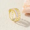 Anel de Dedo Geométrico com Abertura em Zircônia Triangular Estilo Coreano Banho de Ouro 18k Cobre Design de Luxo Leve Nicho para Mulheres
