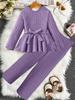 Conjunto de Duas Peças de Roupa de Outono para Meninas Novo Estilo Europeu e Americano Listrado Calças Retas de Manga Comprida de Perna Larga Moda Casual Conjunto Saia