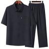 Traje de camisa de manga corta para hombres de mediana edad y ancianos Verano Suelto Seda de hielo Camisa de verano Ropa de abuelo de hombre mayor
