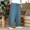 Pantalones holgados de pierna ancha para hombre estilo chino escalado talla grande para hombres gordos estilo colgante de lino pantalones rectos estilo antiguo linterna moderno