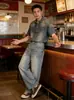 Calça Jeans Larga Vintage Desgastada com Degradê para Homens, Novo Estilo de Primavera, Calça Casual Reta Solta Unissex para Mulheres