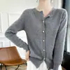 26 Outono Precoce Novo Estilo Cardigan de Tricô de Lã com Gola Redonda Cor Sólida Solto Moda Manga Longa Camada Base Roupa Externa Suéter
