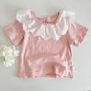 Camiseta de verano de manga corta con encaje estilo coreano para niña, top fino de encaje, linda y dulce princesa, camiseta infantil