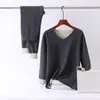 Traje de ropa interior térmica para hombre de terciopelo doble cara con forro polar engrosado, cuello en V, para jóvenes, otoño e invierno, color liso, ropa de otoño, pantalones largos, moda