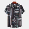 Camisa casual de manga corta para hombre, corte holgado, cuello clásico, estilo vintage