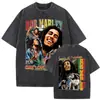 Camiseta con Estampado Gráfico Retro Lavada de Bob Marley One Love Reggae, Hombres, Mujeres Camiseta de Algodón Casual Retro, Hombres