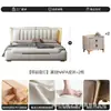 Cama Doble Tapizada Suave con Raya Vertical de Lujo Ligero Italiano Moderna Simple para Dormitorio Principal Cama de Boda con Iluminación Ambiental Lateral Almacenamiento Cama Grande