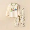 Conjunto Casa Algodão Puro Fino Estilo Coreano Roupas de Casa para Meninas Gola Redonda Manga Longa Pijama Infantil Masculino Classe A Verão
