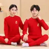 Conjunto de Ropa Interior Térmica Roja Suave y Cómoda para Niños del Año del Caballo, Ropa de Otoño y Pantalones de Algodón Puro para Niños Mayores