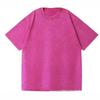Exportación Transfronteriza 230g Versión Europea Lavado Retro Desgastado Algodón Puro Camiseta de Manga Corta para Hombre y Mujer Marca de Moda Hombro Descubierto Color Puro Redondo