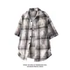 Camisa de Manga Corta a Cuadros Talla Grande Estilo Hong Kong Nuevo Estilo Coreano Moda Europea y Americana Retro Comercio Transfronterizo Comercio al por Mayor Ropa para Hombre