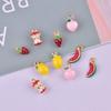 Moda tridimensional fruta melancia maçã pêssego limão morango liga gota óleo joia pingente corrente de celular DIY combinar