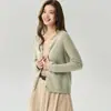Cárdigan de Punto 75% Cachemir + 25% Seda de Morera para Mujer, Cuello Redondo, Borde Enrollado, Doble Botón, Abrigo Suéter