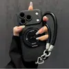 Lanyard con Soporte Plegable Compatible con Funda de Teléfono Apple 18pm iphone16 Textura de Cuero 17 Silicona 15 Color Sólido 14 Cobertura Total