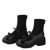 Botas altas con lazo, suela gruesa, tacón grueso, botas elásticas ajustadas, botines elegantes y versátiles nuevos para otoño/invierno 2026 para mujer
