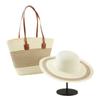 Chapéu de Palha Popular para Comércio Exterior Conjunto de Duas Peças Bolsa de Palha Chapéu de Sol Aba Larga Bolsa Tote Grande Capacidade Conjunto para Mulheres