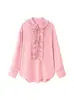 Para Cross-Border 2025 Nova Roupa de Verão Estilo Europeu e Americano Feminino High-End Casual Cinco Cores Plissado Decote V Chiffon Blusa