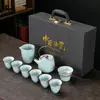 Conjunto Completo de Conjunto de Chá Kung Fu com Padrão de Rachaduras Ru Kiln e Ge Kiln para Uso no Escritório e em Casa, Incluindo Gaiwan, Bule e Caixa de Presente para Eventos Corporativos
