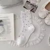 Meias florais de renda até a panturrilha, da coleção trendy primavera/outono 2026, respiráveis, estilo Miu, estilo japonês e adequadas para o verão