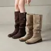 Botas Western ZHR para Mujer 2026 Otoño Nuevas Botas Largas con Hebilla y Diseño Plegable, Botas Vaqueras Versátiles Retro para el Día a Día