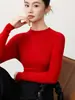Lana finamente hilada, prêt-à-porter de primera línea, jersey de punto de cuello semi-alto, suéter ajustado para mujer, capa interior fina ajustada para otoño