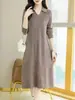 Vestido suéter base de punto transfronterizo 2026 nuevo estilo otoño e invierno, corte holgado, elegante, vestido largo hasta la rodilla
