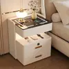 Mesita de Noche Inteligente de Madera Maciza Moderna de Gama Alta Gabinete de Cabecera para Dormitorio del Hogar Lujo Ligero Multifuncional Gabinete de Almacenamiento con Carga Inalámbrica