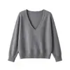 26 Suéter Básico de Lana Merino 100% Australiana para Otoño/Invierno, Cuello en V Profundo, Manga Larga, Holgado y Casual con Sensación Elástica