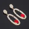 Pendientes de Moda Transfronterizos Estilo Europeo y Americano, Pendientes Ovalados con Incrustaciones de Diamantes de Colores de Cristal E049