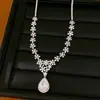 Colar requintado estilo palácio com flor de zircônia e gota d'água, corrente de clavícula de luxo leve nicho de alta qualidade, conjunto de joias estilo doce