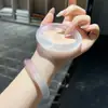 Pulsera Circular Macarrón Gradiente Ojo de Gato Hielo-Húmeda Semitransparente Gradiente Morado-Blanco Suave Iluminador de Piel Estilo Chino Niña Pulsera de Jade