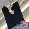 Jeans Negros Rasgados con Pedrería y Gipsófila para Hombre, Novedad Primavera y Otoño, Ajuste Delgado, Pantalones Casuales Rectos Elásticos