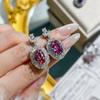 Conjunto de tres piezas de rosa seca con corte de cielo estrellado y apertura de diamantes para mujer, elegante colgante de lujo y pendientes.