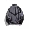 Chaqueta de Primavera y Otoño Estilo Americano Marca de Moda Puntadas Reflectantes Incrustadas Cuello Vertical Cremallera para Hombres y Mujeres Holgada Casual Delgada