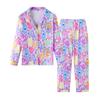 Pijama feminino do Sudeste Asiático 2024 novo primavera e outono manga longa gola lapela crianças médias e grandes roupas de casa Terno infantil