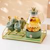 Juego de té de lujo ligero nórdico, traje de alta gama para sala de estar en casa, taza para té de la tarde, tetera de cerámica con bandeja, tetera con flores